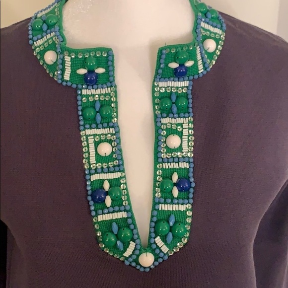 BCBG Color Block Tunic With Beaded Collar - Picture 5 of 11